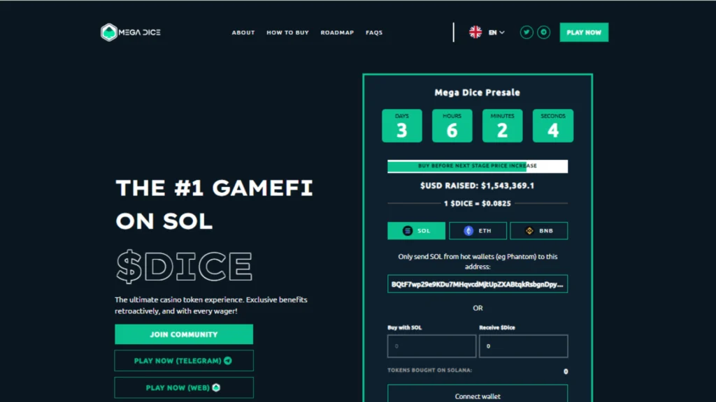 mega dice token website